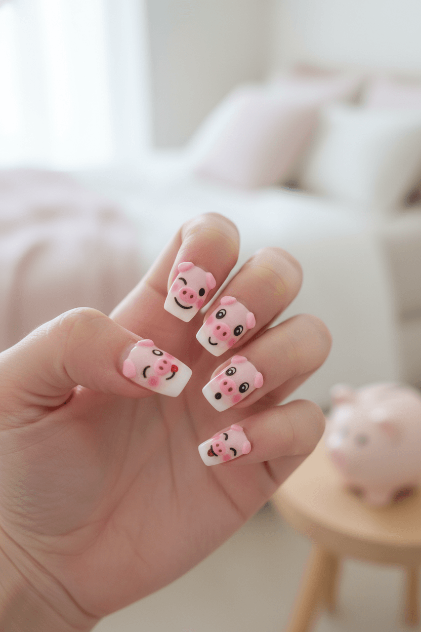 Whimsical Piggy Nail Art: A Spectrum of Swine Emotions