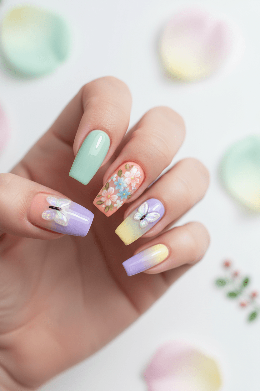 Spring Awakening Pastel Coffin Nails