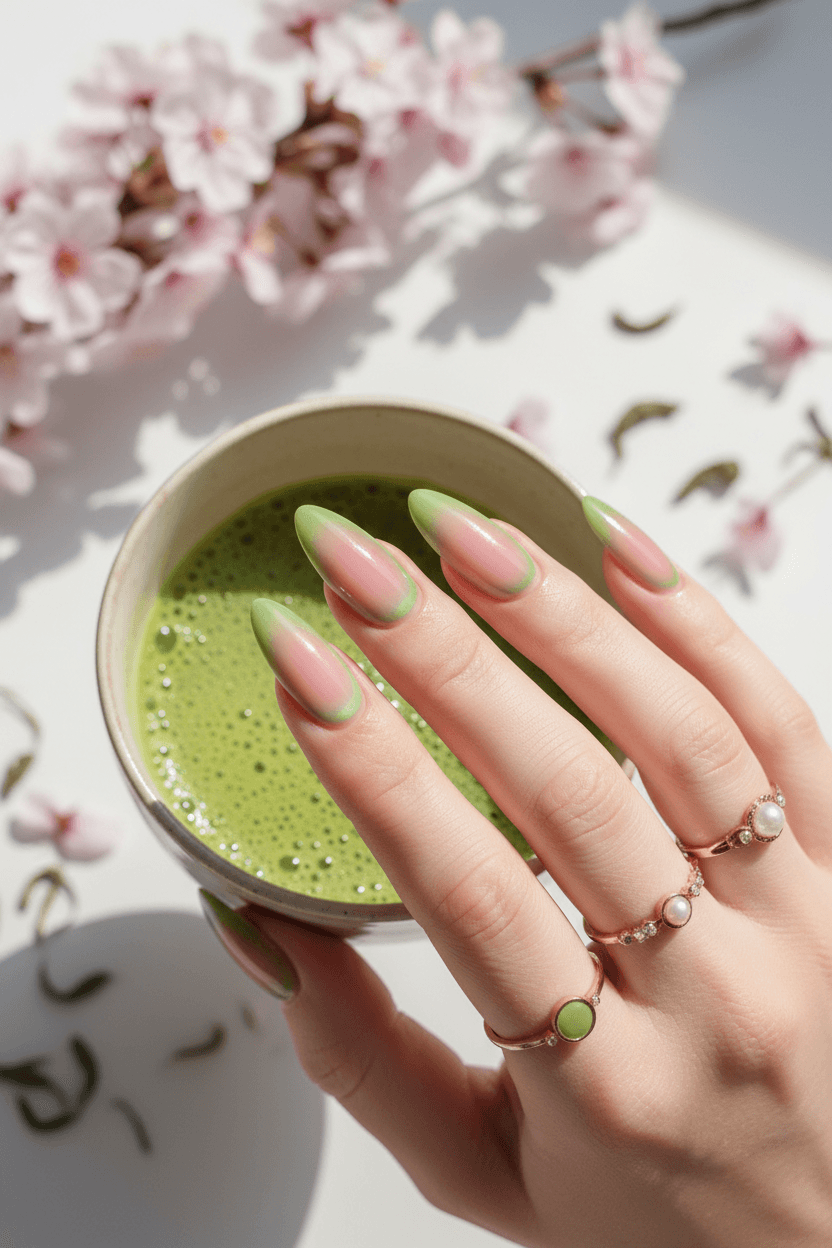 Blushing Aura Bloom: Modern Spring Almond Nails