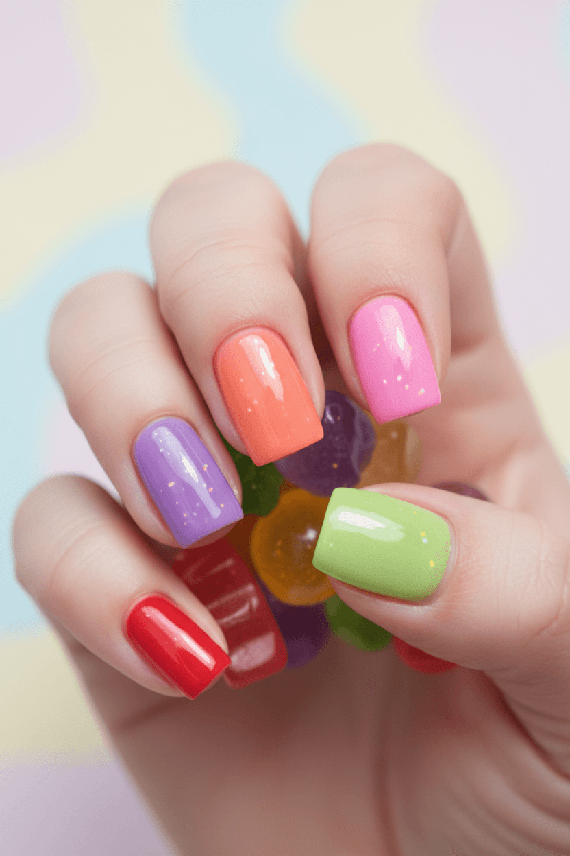Vibrant Jelly Pop Square Nails