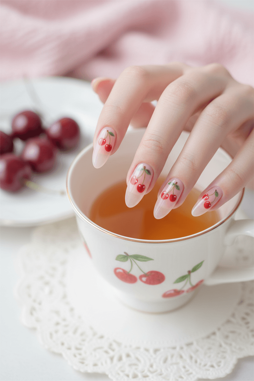 Sweet Cherry Blossom Almond Nails
