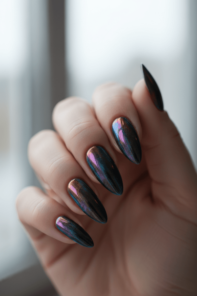 Prismatic Chrome Dream: Holographic Rainbow Manicure