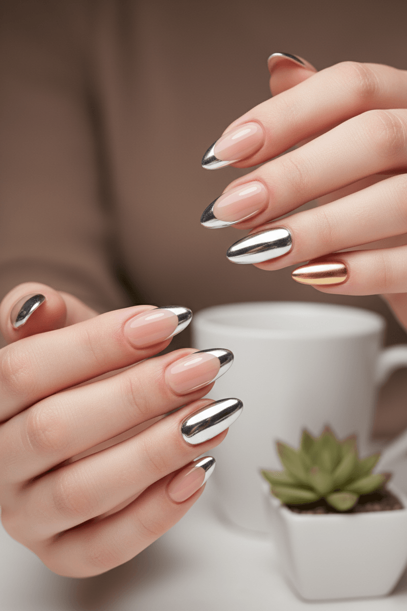 Sleek Chrome Horizon French Manicure