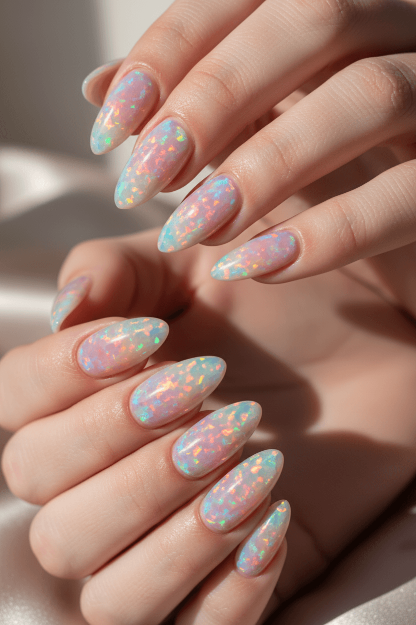Aurora Opalescence: Gem-Kissed Manicure