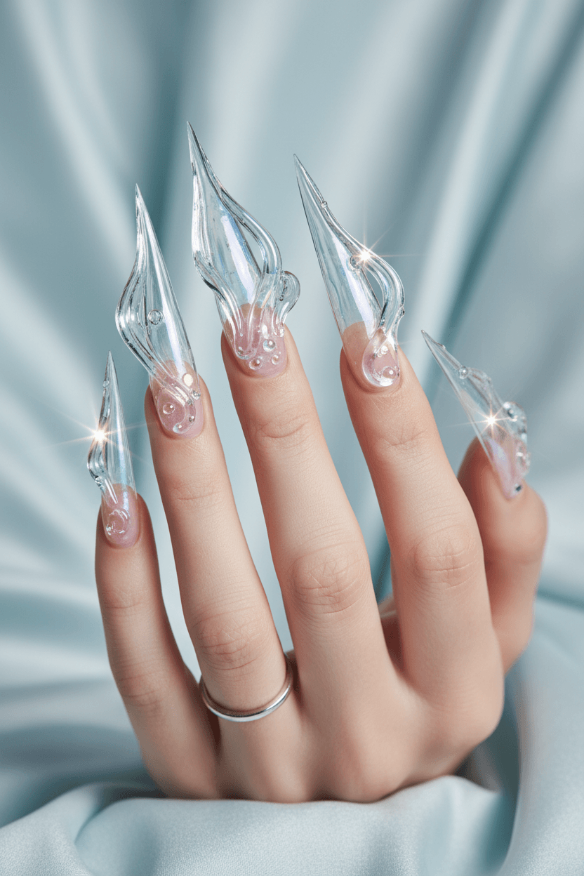 Aurora Sculpted Tips: Avant-Garde Glass Nail Artistry